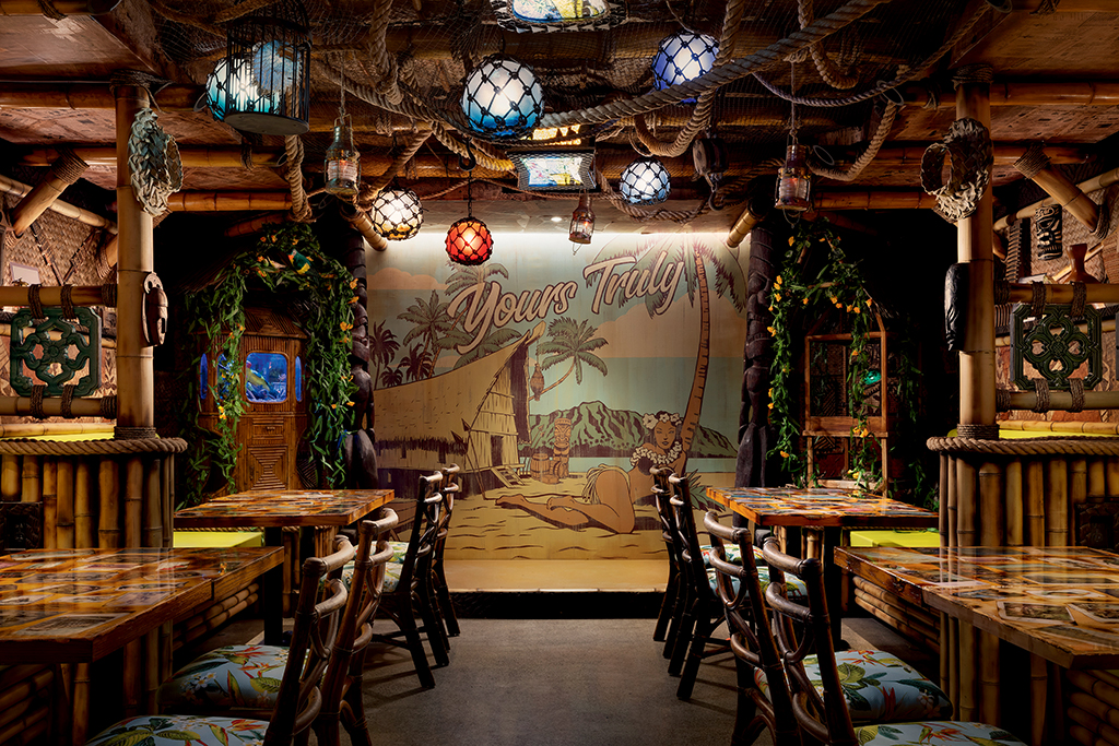 Yours Truly is a Tiki-inspired speakeasy, one of two bars that can be found within the hotel.