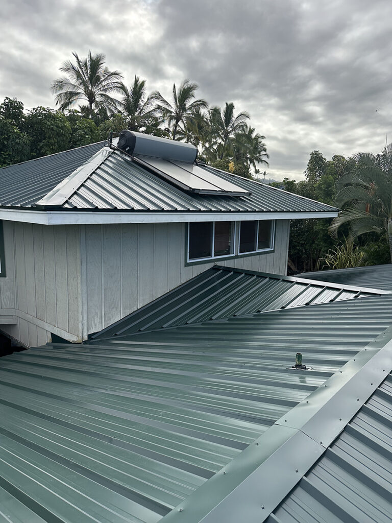Standing seam metal roof panels provided by HPM in Kailua-Kona are used on a residential project on Hawai‘i island.