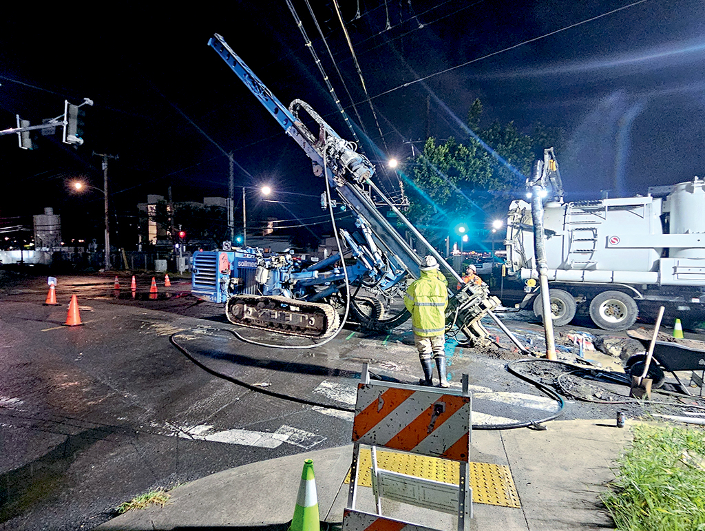 Tall drills used in Nan Inc.’s jet grouting operations are precisely angled to avoid power lines both above ground and underground. 


PHOTO COURTESY NAN INC.