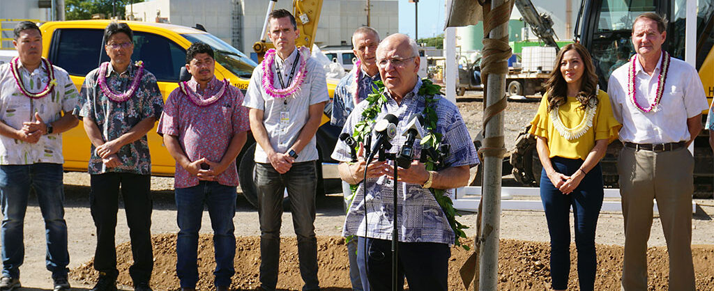 Honolulu Mayor Rick Blangiardi speaks during a groundbreaking ceremony for the city’s new Honouliuli Wastewater Treatment Plant in March. PHOTO COURTESY CITY & COUNTY OF HONOLULU/MARKUS OWENS