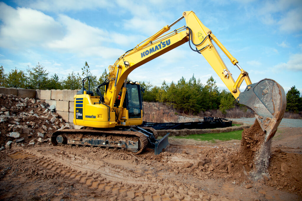 Komatsu’s mid-size PC138USLC excavator is a longtime favorite at Bacon Universal. PHOTO COURTESY KOMATSU