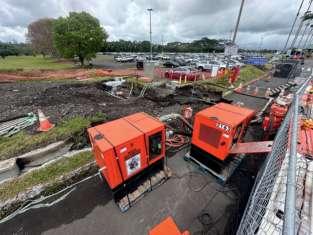 Pacific Pump & Power’s Godwin CD150M pump is shown dewatering flash floods in May. PHOTO COURTESY PACIFIC PUMP & POWER