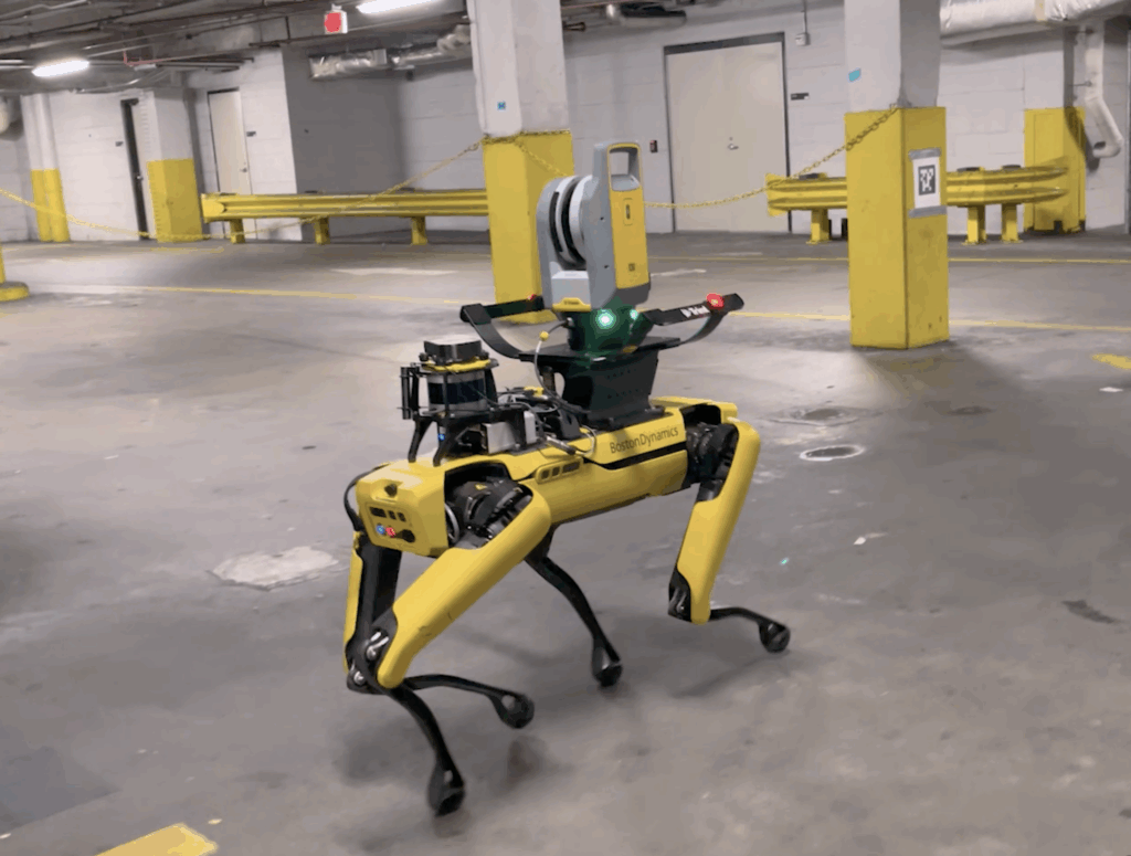 Boston Dynamicʻs Spot quadruped robot can navigate both independently and manually.